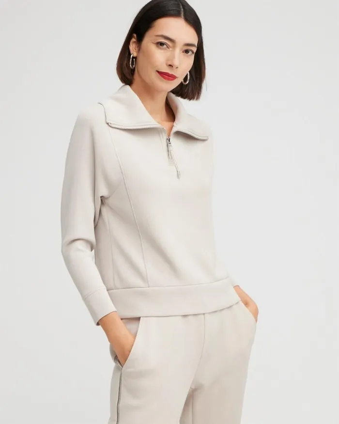 Chico039s Tops Zenergy Sueded Scuba Half Zip Top Smokey Taupe 8211 Clothing
