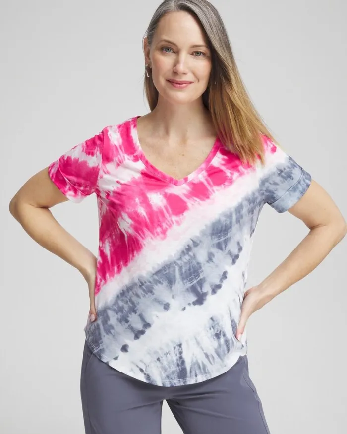 Chico039s Tops Zenergy Tie Dye Tee Pink Bromeliad 8211 Clothing