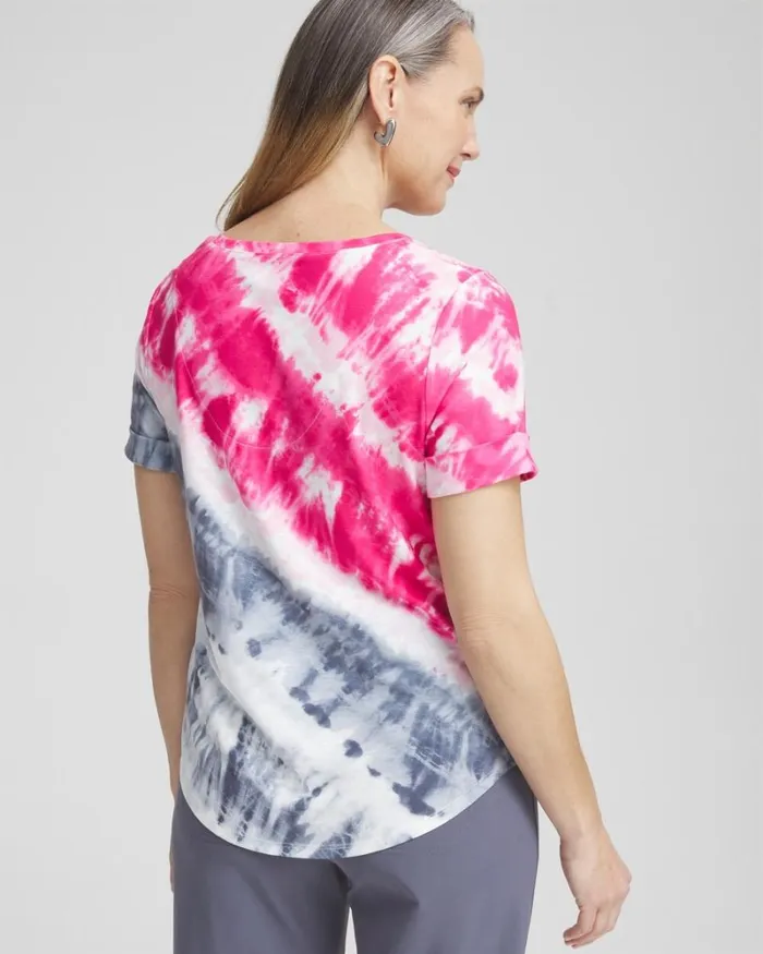 Chico039s Tops Zenergy Tie Dye Tee Pink Bromeliad 8211 Clothing
