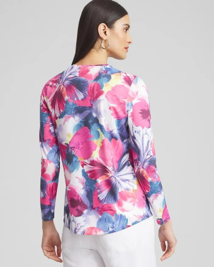Chico039s Tops Zenergy UPF Knit Floral Tee Magenta Rose 8211 Clothing