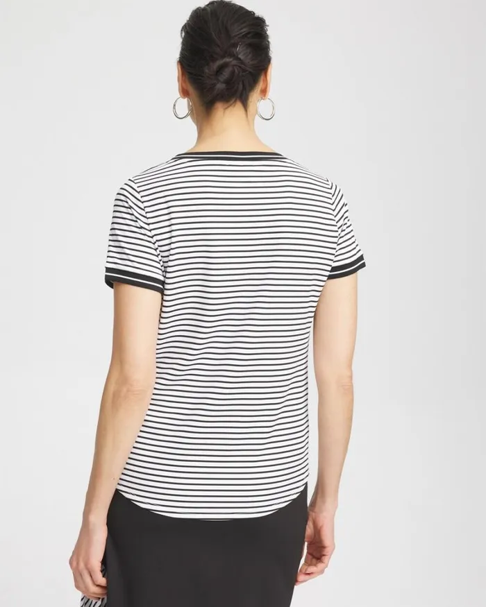 Chico039s Tops Zenergy UPF Knit Stripe Tee Pink Bromeliad 8211 Clothing