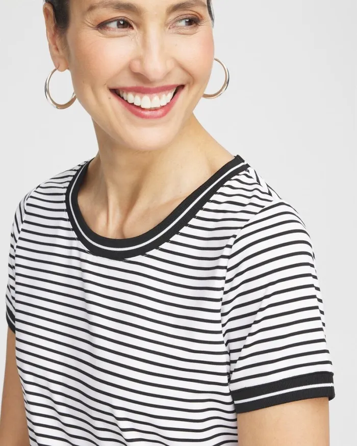 Chico039s Tops Zenergy UPF Knit Stripe Tee Pink Bromeliad 8211 Clothing