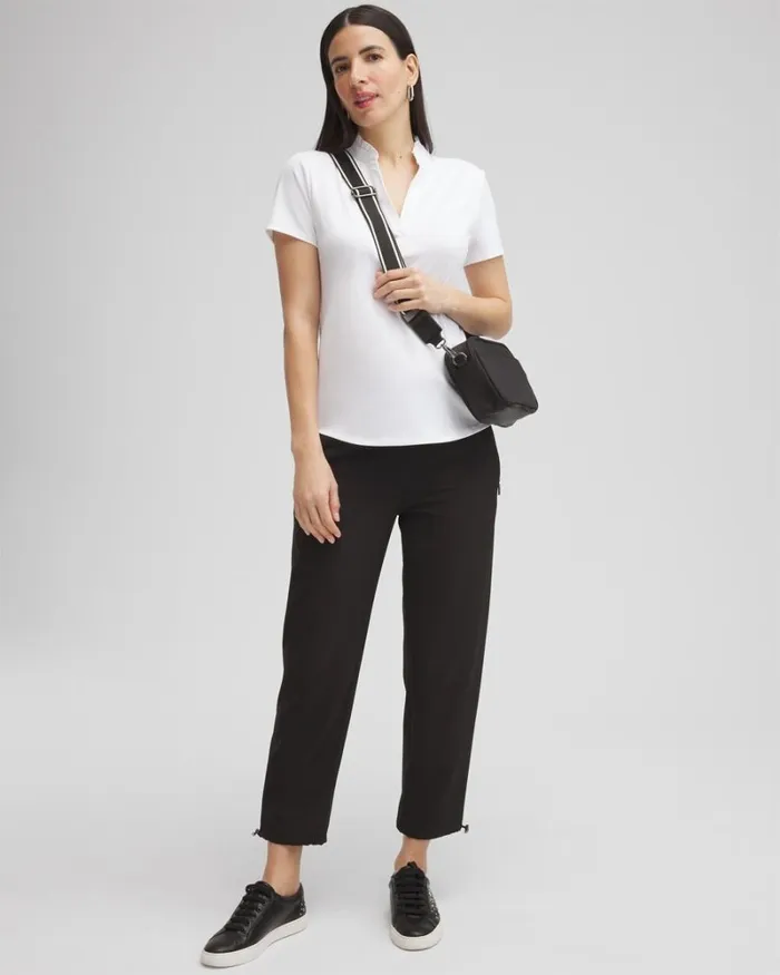 Chico039s Tops Zenergy UPF Ruffle Neck Polo Alabaster 8211 Clothing
