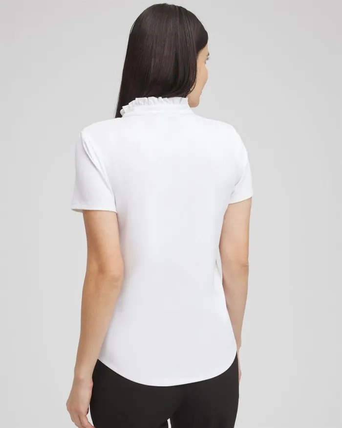 Chico039s Tops Zenergy UPF Ruffle Neck Polo Alabaster 8211 Clothing