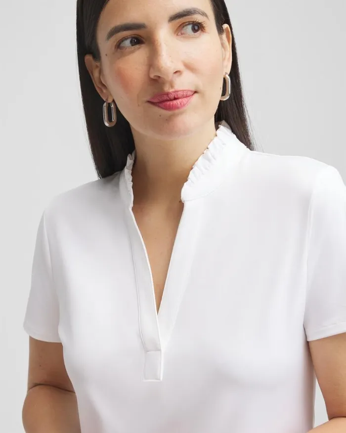 Chico039s Tops Zenergy UPF Ruffle Neck Polo Alabaster 8211 Clothing