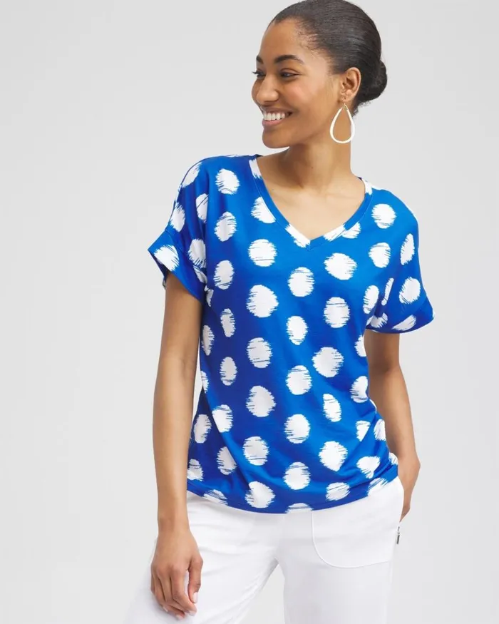 Chico039s Tops Zenergyu00AE Dots Drop Shoulder Tee Intense Azure 8211 Clothing