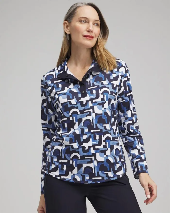 Chico039s Tops Zenergyu00AE UPF Geo Long Sleeve Top Classic Navy 8211 Clothing