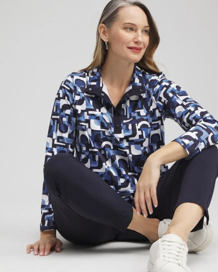 Chico039s Tops Zenergyu00AE UPF Geo Long Sleeve Top Classic Navy 8211 Clothing