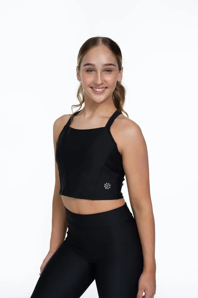 Children Bloch Bloch X Flo Active Shelby Seamed Cross Back Top Black Tops Children Bloch Bloch X Flo Active Shelby Seamed Cross Back Top Black Tops