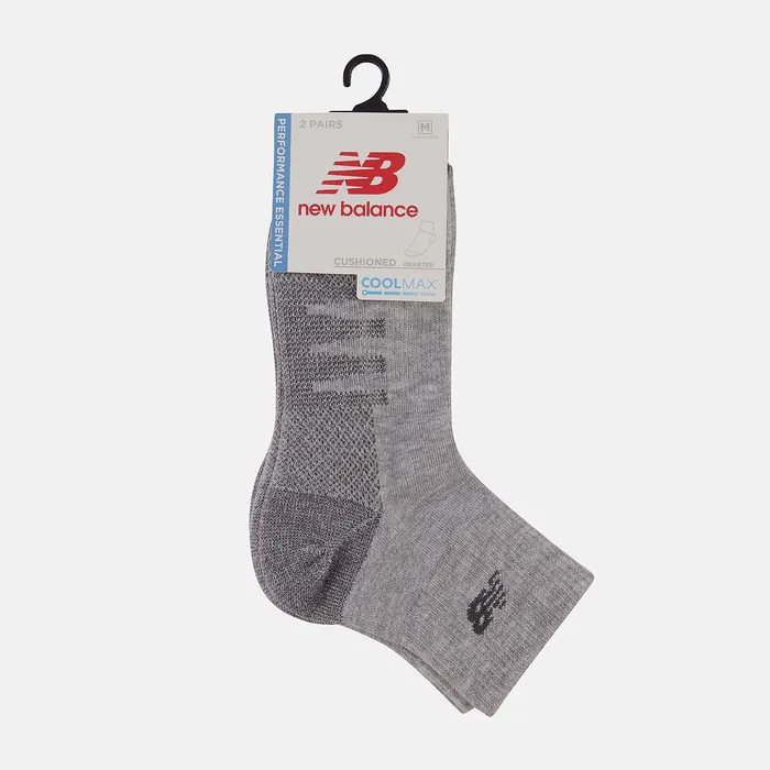 Coolmax Quarter Socks 2 Pack GREY MenWomen Socks New Balance
