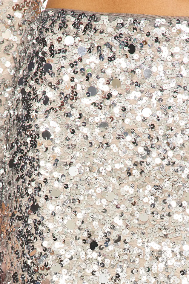 Crystal Sequin Mini Skirt Disco Silver Women Lovers and Friends Skirts