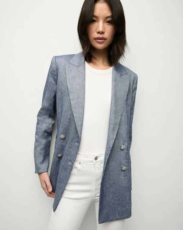 Dale Linen Dickey Jacket Blue Melange Women Veronica Beard Jackets and Outerwear