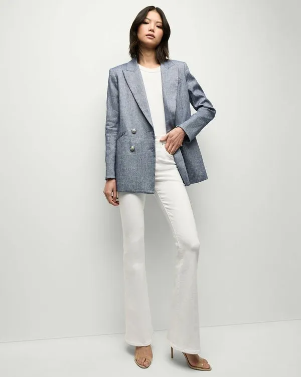 Dale Linen Dickey Jacket Blue Melange Women Veronica Beard Jackets and Outerwear