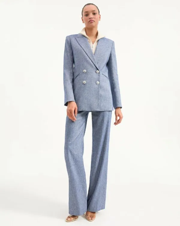 Dale Linen Dickey Jacket Blue Melange Women Veronica Beard Jackets and Outerwear
