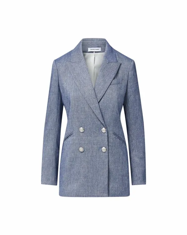 Dale Linen Dickey Jacket Blue Melange Women Veronica Beard Jackets and Outerwear