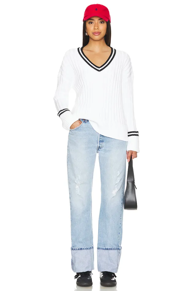 Danil V Neck Sweater White and Black Women Lovers and Friends Sweaters and Knits