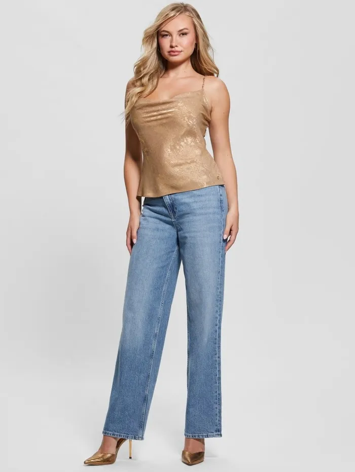 Daria Metallic Chain Top Gold Foil Combo Women Tops GUESS Daria Metallic Chain Top Gold Foil Combo Women Tops GUESS