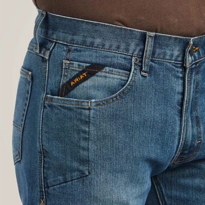 Denim Men Ariat Rebar M5 DuraStretch Basic Stackable Straight Leg Jean Edgewood