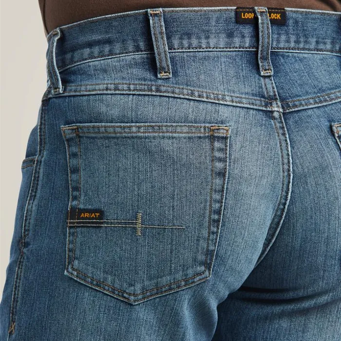 Denim Men Ariat Rebar M5 DuraStretch Basic Stackable Straight Leg Jean Edgewood