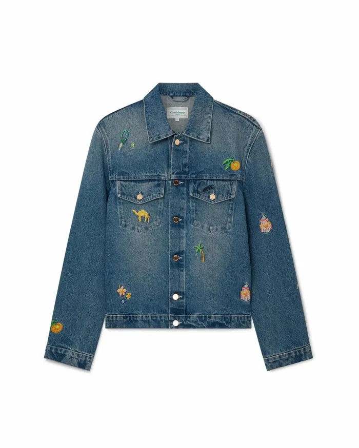 Denim Men Casablanca Paris Embroidered Motif Denim Jacket