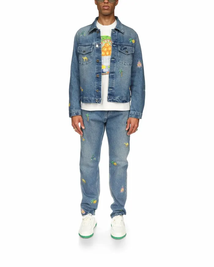 Denim Men Casablanca Paris Embroidered Motif Denim Jacket