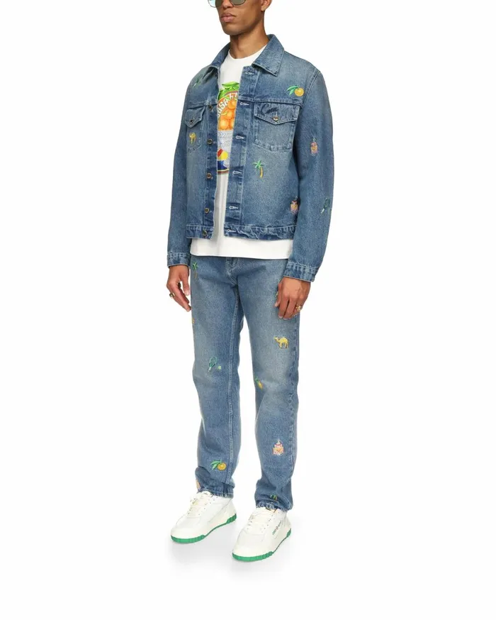Denim Men Casablanca Paris Embroidered Motif Denim Jacket