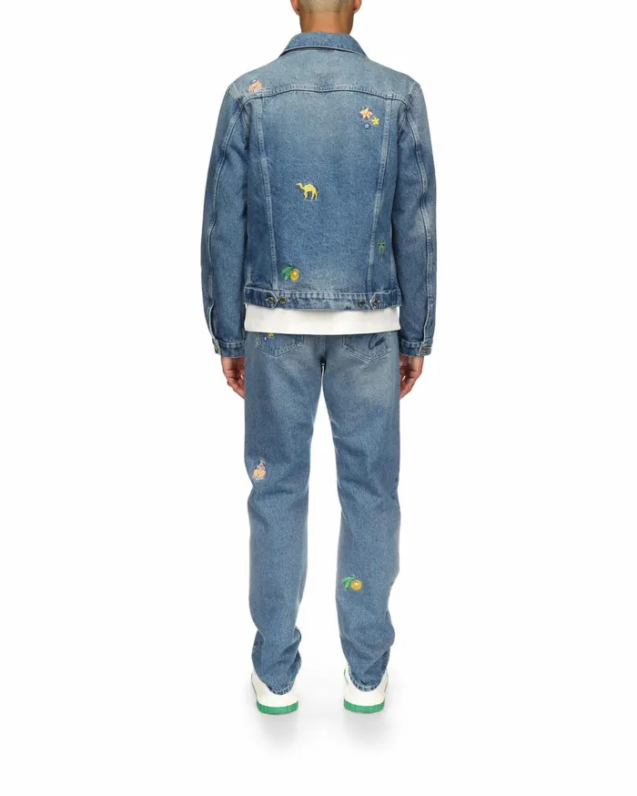 Denim Men Casablanca Paris Embroidered Motif Denim Jacket