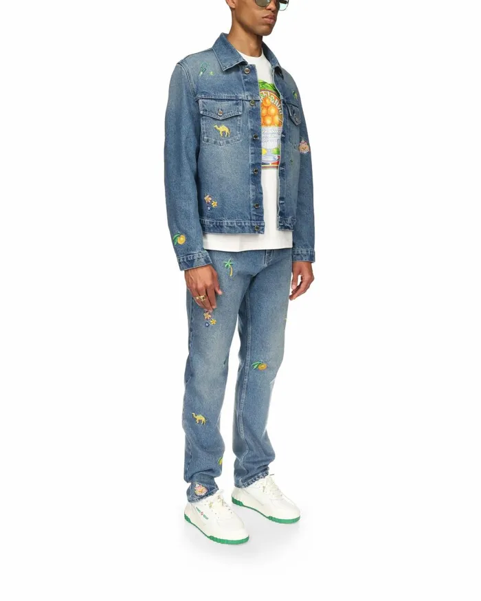 Denim Men Casablanca Paris Embroidered Motif Denim Jacket