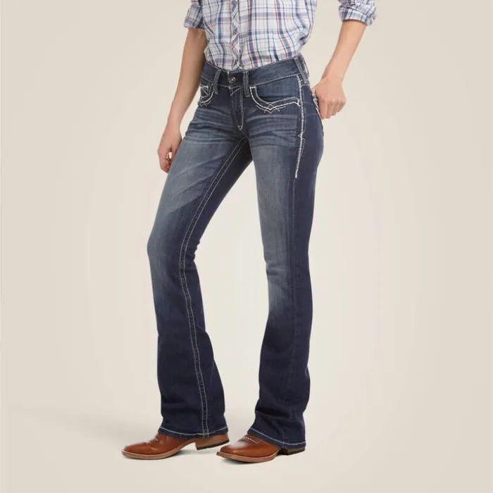 Denim Women Ariat REAL Mid Rise Stretch Entwined Boot Cut Jean Marine