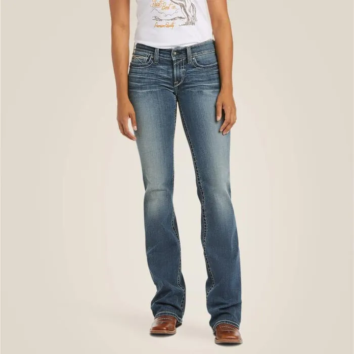 Denim Women Ariat REAL Mid Rise Stretch Whipstitch Boot Cut Jean Rainstorm