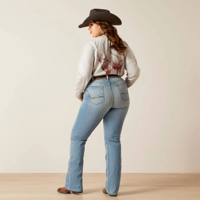 Denim Women Ariat REAL Perfect Rise Arrow Fit Penelope Boot Cut Jean Oklahoma