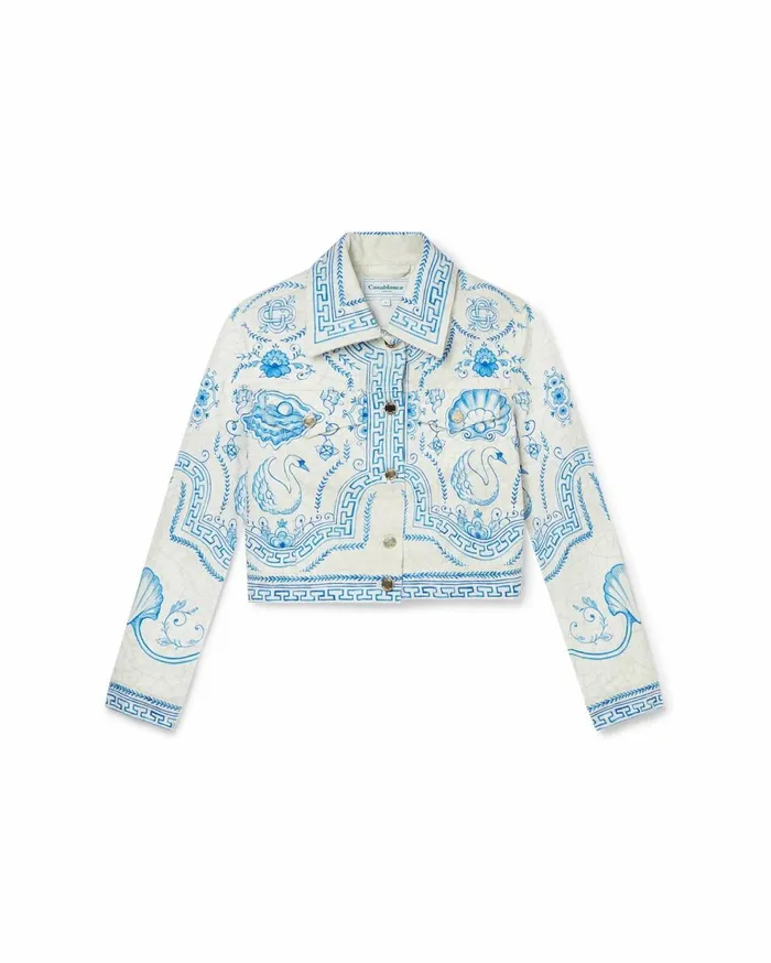 Denim Women Casablanca Paris Plat A Dessert Blanc Classic Printed Denim Jacket