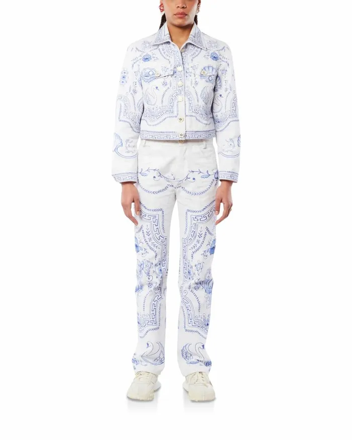 Denim Women Casablanca Paris Plat A Dessert Blanc Classic Printed Denim Jacket