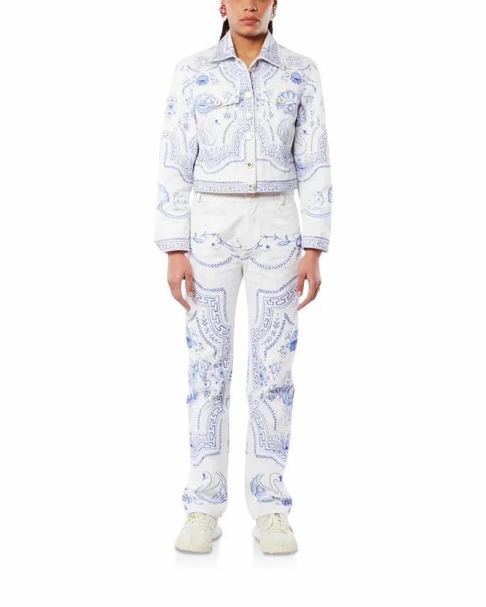 Denim Women Casablanca Paris Plat A Dessert Blanc Printed Straight Leg Jeans