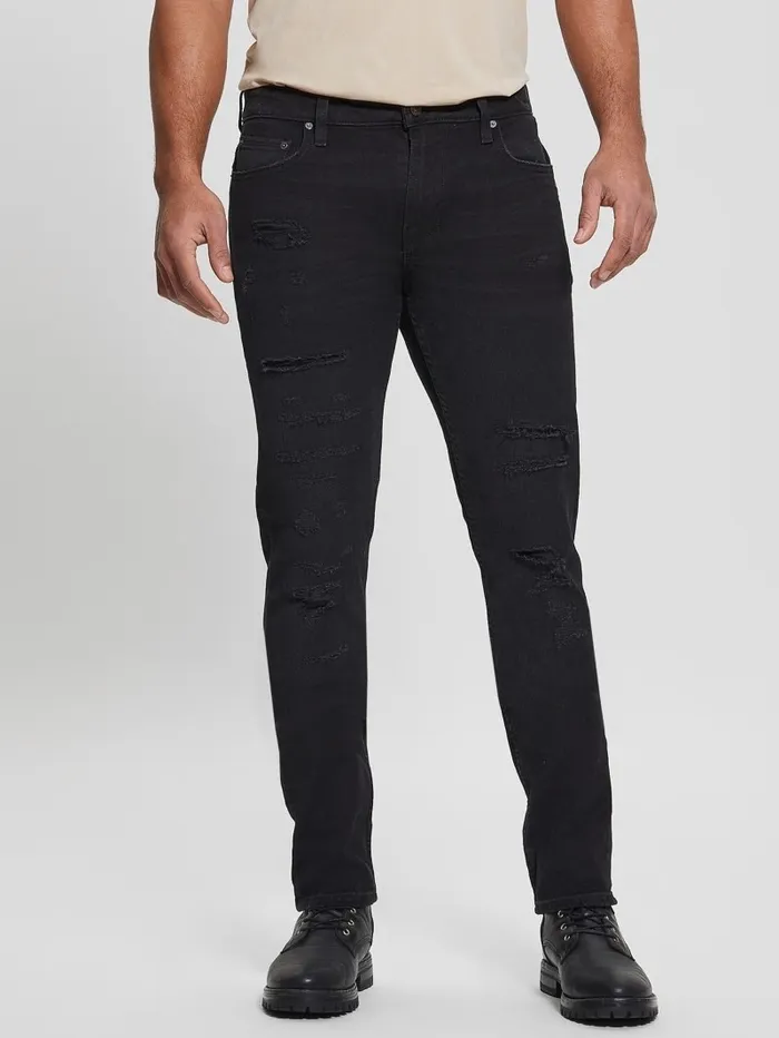 Destroyed Tapered Jeans Thermo Black Destroy Jeans and Denim GUESS Men Destroyed Tapered Jeans Thermo Black Destroy Jeans and Denim GUESS Men