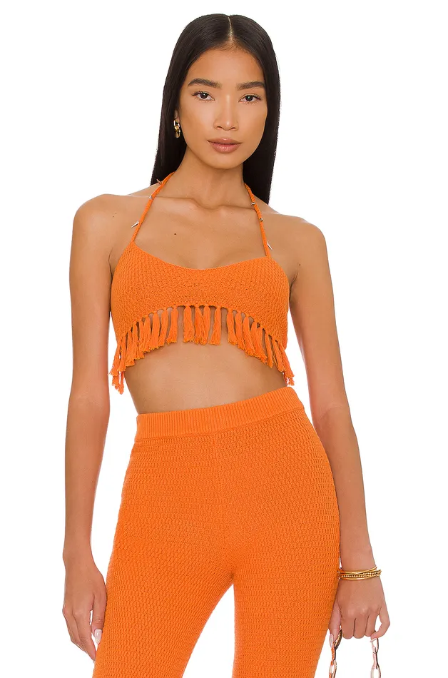 Devitta Crop Top W Fringe Tangerine Women Lovers and Friends Tops