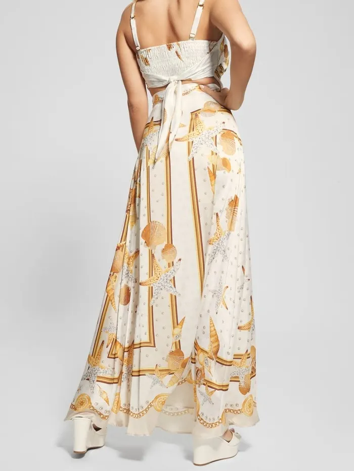 Dora Satin Maxi Skirt Multi Shell Print Women Bottoms GUESS Dora Satin Maxi Skirt Multi Shell Print Women Bottoms GUESS