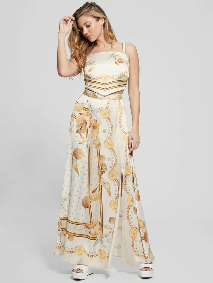 Dora Satin Maxi Skirt Multi Shell Print Women Bottoms GUESS Dora Satin Maxi Skirt Multi Shell Print Women Bottoms GUESS