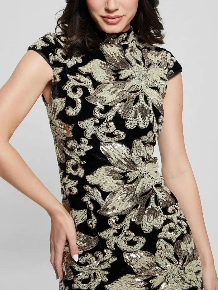 Dresses and Jumpsuits Estella Sequin Dress Flower Black Sequins GUESS Women Dresses and Jumpsuits Estella Sequin Dress Flower Black Sequins GUESS Women