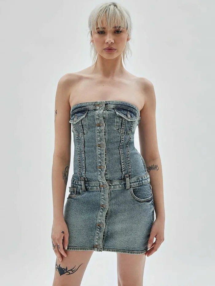 Dresses and Jumpsuits GUESS Originals Vintage Strapless Dress Go Vintage Tinted Medium 8211 GUESS Women Dresses and Jumpsuits GUESS Originals Vintage Strapless Dress Go Vintage Tinted Medium 8211 GUESS Women
