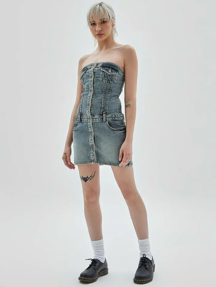 Dresses and Jumpsuits GUESS Originals Vintage Strapless Dress Go Vintage Tinted Medium 8211 GUESS Women Dresses and Jumpsuits GUESS Originals Vintage Strapless Dress Go Vintage Tinted Medium 8211 GUESS Women