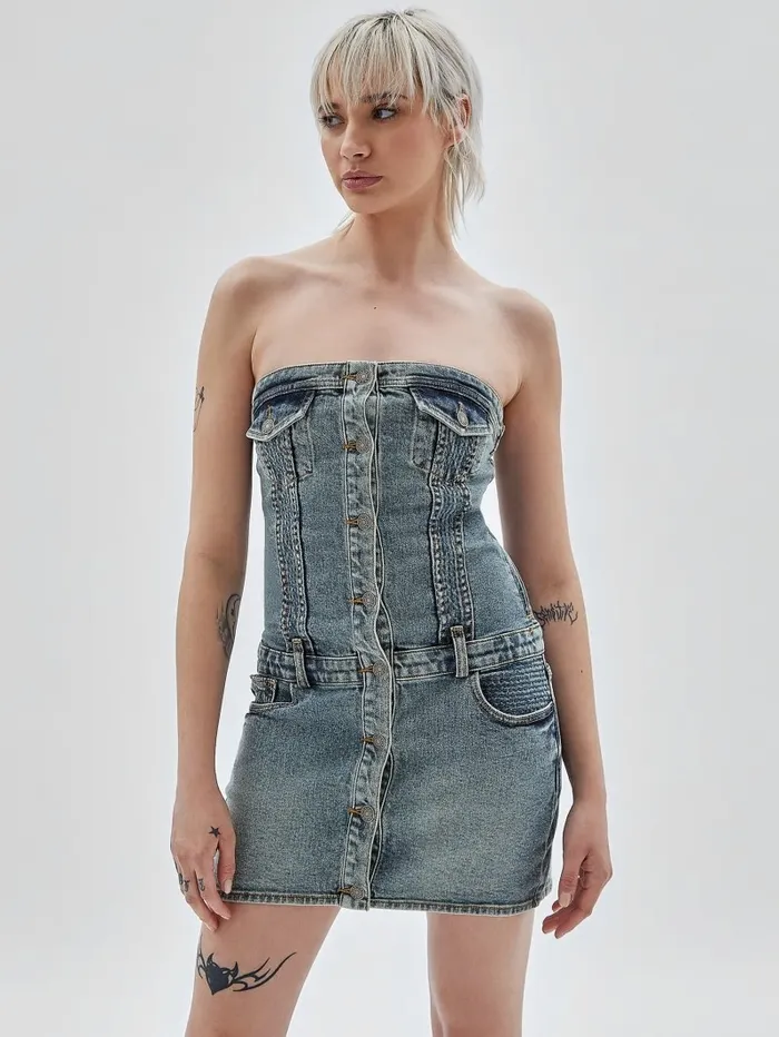 Dresses and Jumpsuits GUESS Originals Vintage Strapless Dress Go Vintage Tinted Medium 8211 GUESS Women Dresses and Jumpsuits GUESS Originals Vintage Strapless Dress Go Vintage Tinted Medium 8211 GUESS Women