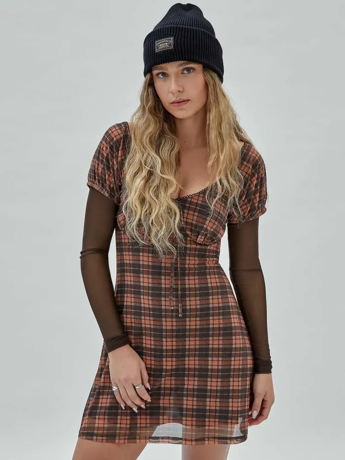Dresses and Jumpsuits GUESS Women GUESS Originals Mesh Plaid Dress Multi Color Plaid