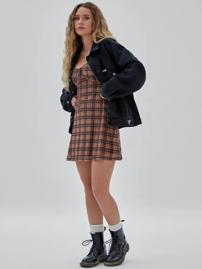 Dresses and Jumpsuits GUESS Women GUESS Originals Mesh Plaid Dress Multi Color Plaid