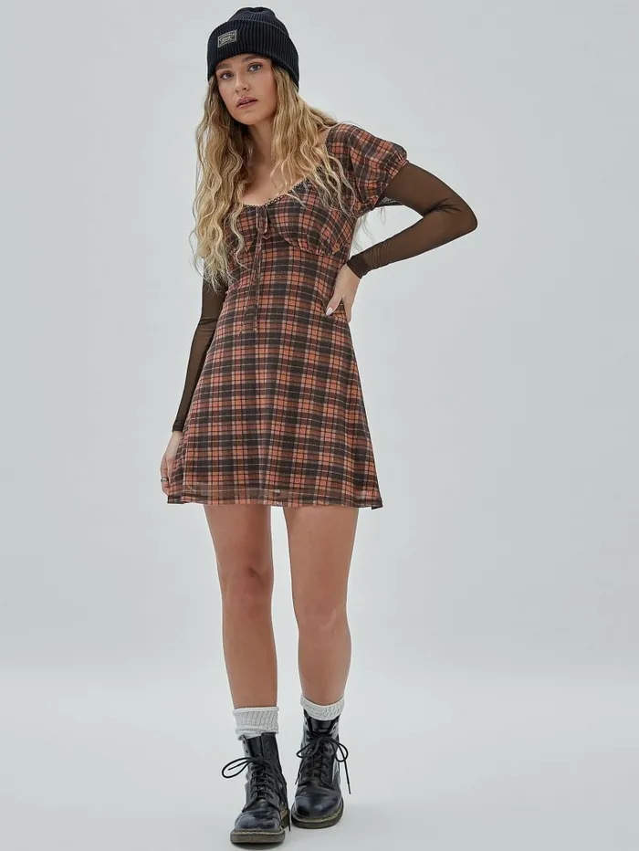 Dresses and Jumpsuits GUESS Women GUESS Originals Mesh Plaid Dress Multi Color Plaid