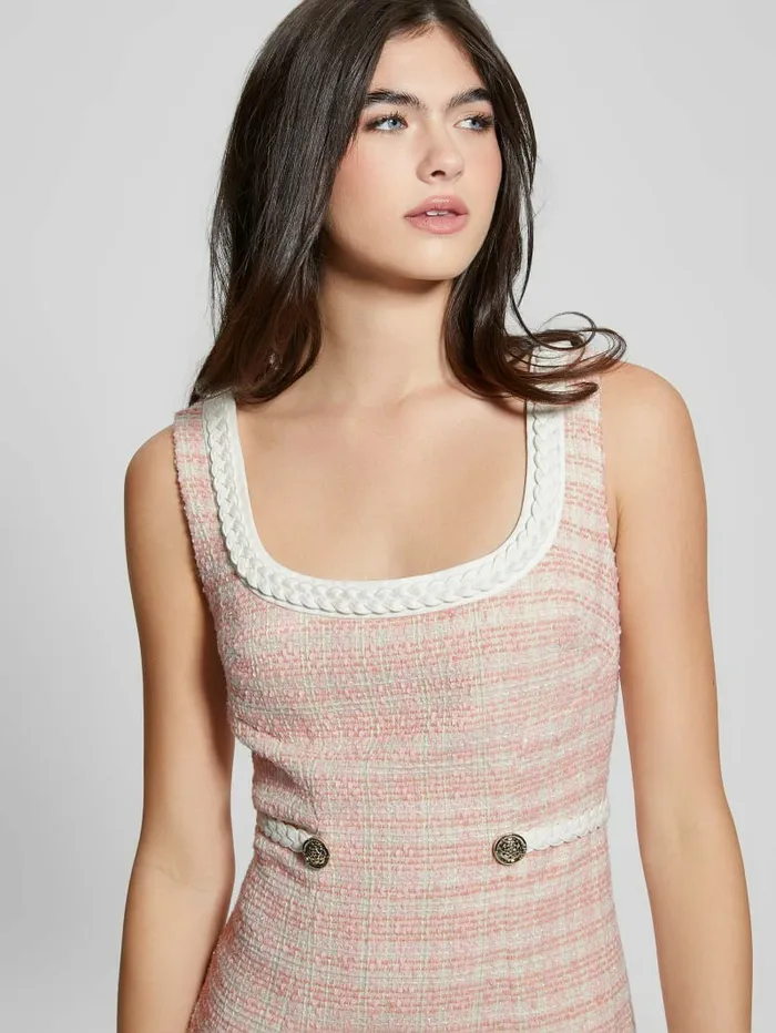 Dresses and Jumpsuits GUESS Women Tosca Braid Dress Pink Boucle Combo Dresses and Jumpsuits GUESS Women Tosca Braid Dress Pink Boucle Combo