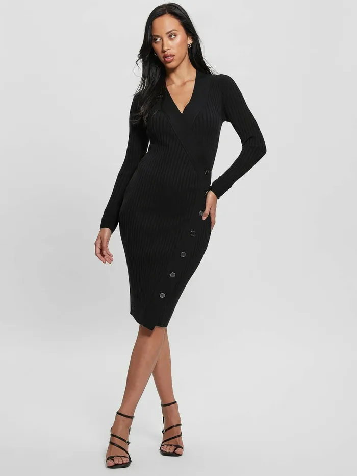 Dresses and Jumpsuits Women Eco Cecile Sweater Dress Black GUESS Dresses and Jumpsuits Women Eco Cecile Sweater Dress Black GUESS