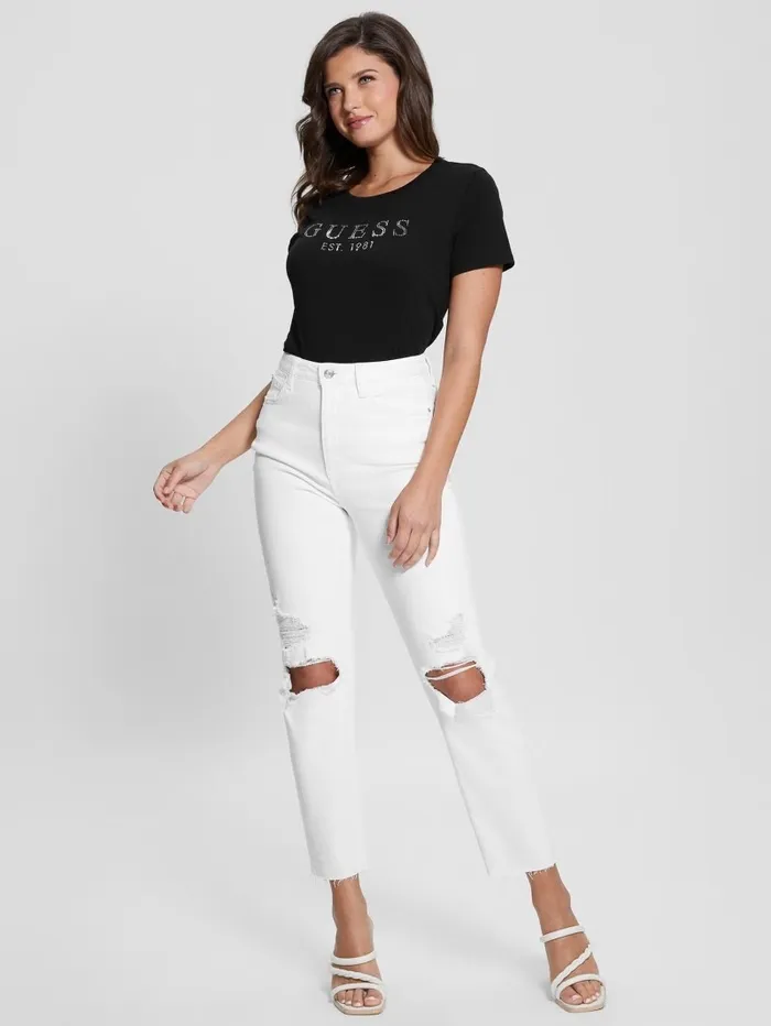 Eco 1981 Crystal Logo Tee Black Tops GUESS Women Eco 1981 Crystal Logo Tee Black Tops GUESS Women