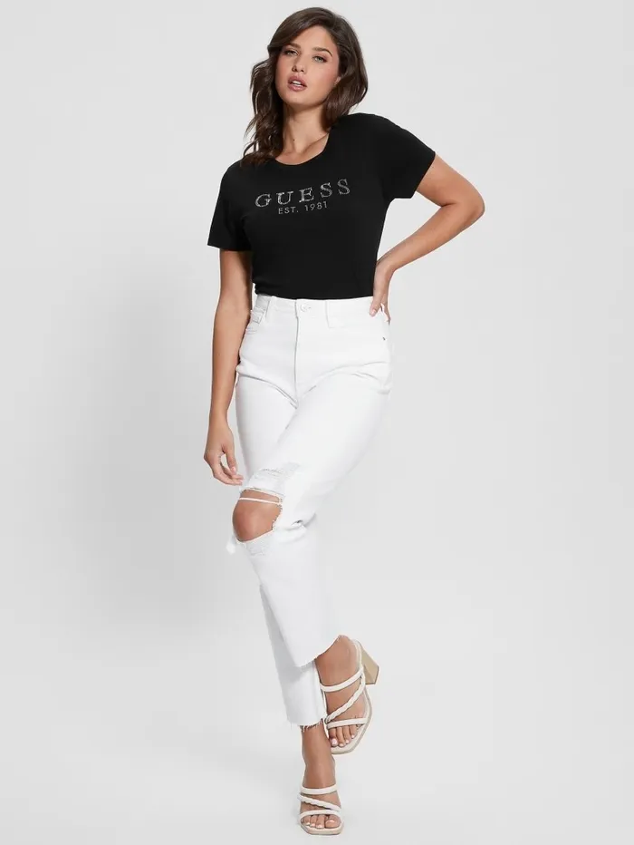Eco 1981 Crystal Logo Tee Black Tops GUESS Women Eco 1981 Crystal Logo Tee Black Tops GUESS Women