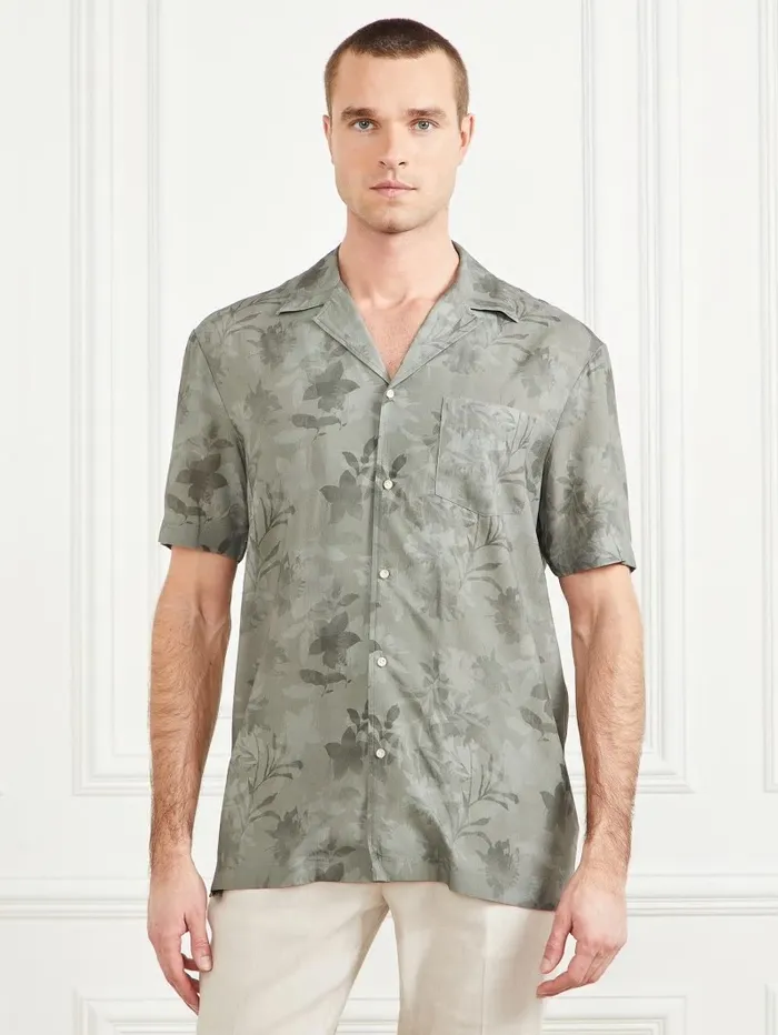 Eco Billy Bowling Shirt Mossy Green Flower Mimeti Men Shirts GUESS